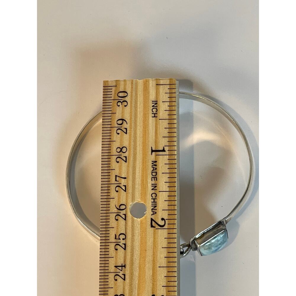 925 Sterling Silver Larimar Bracelet 14K Gold Rope Accent Cuff - Picture 10 of 11